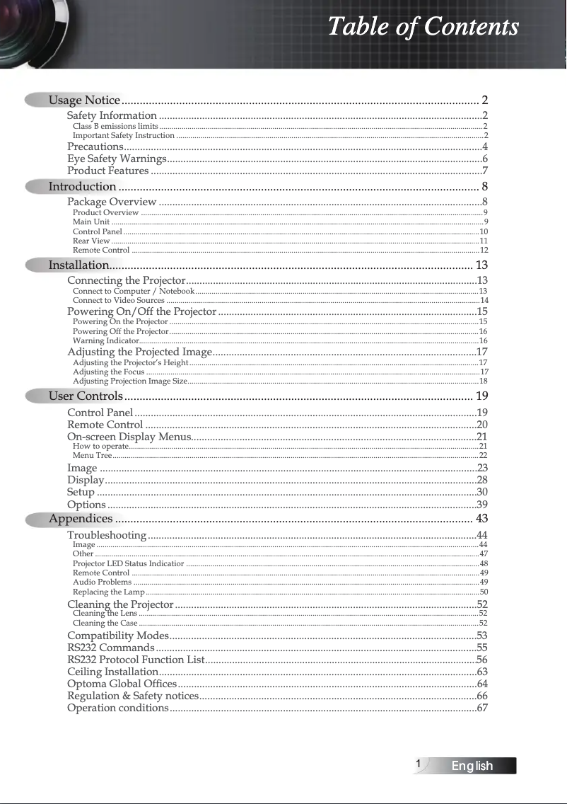 Page n°1 - Manuel utilisateur Optoma ES515