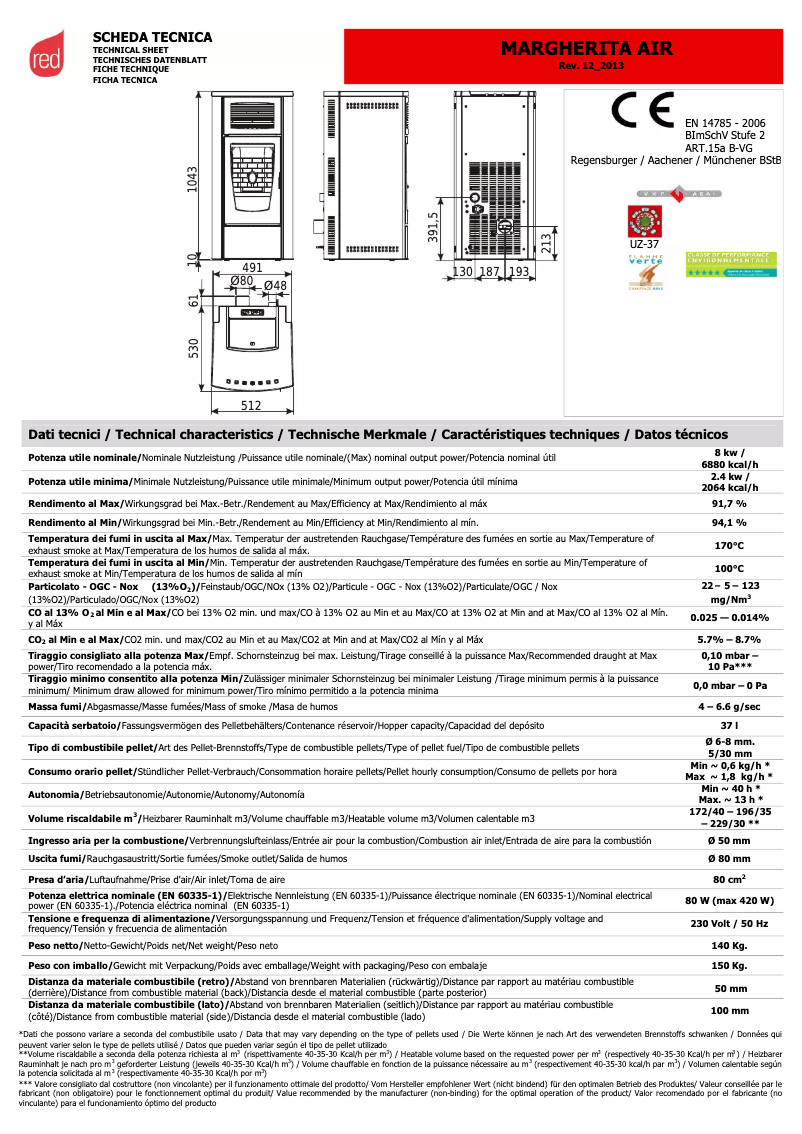 Page n°1 - Fiche technique RED Margherita Air