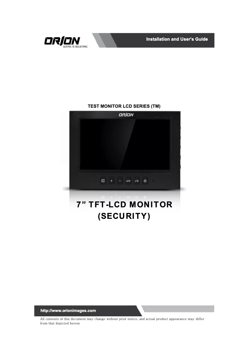 Page n°1 - Manuel utilisateur Orion TM7