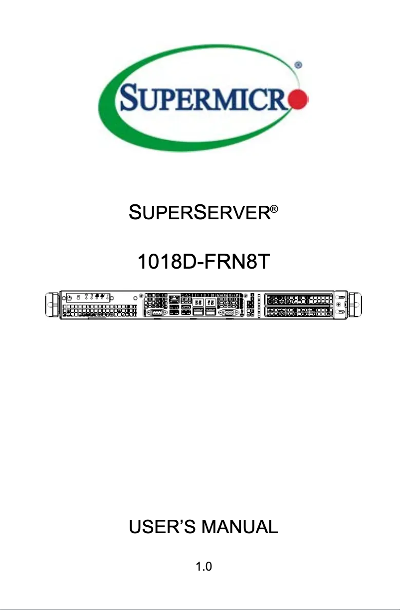 Page 1 de la notice Manuel utilisateur Supermicro SuperServer 1018D-FRN8T