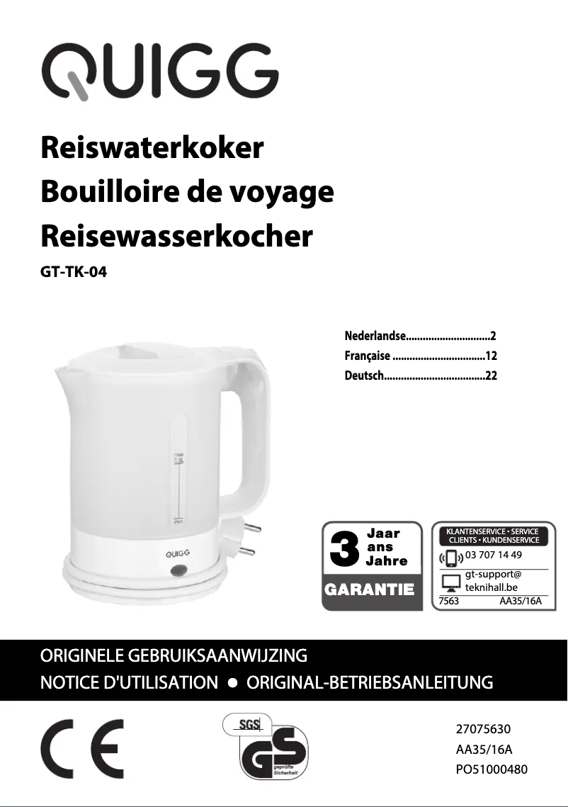 Page n°1 - Manuel utilisateur Quigg GT-TK-04