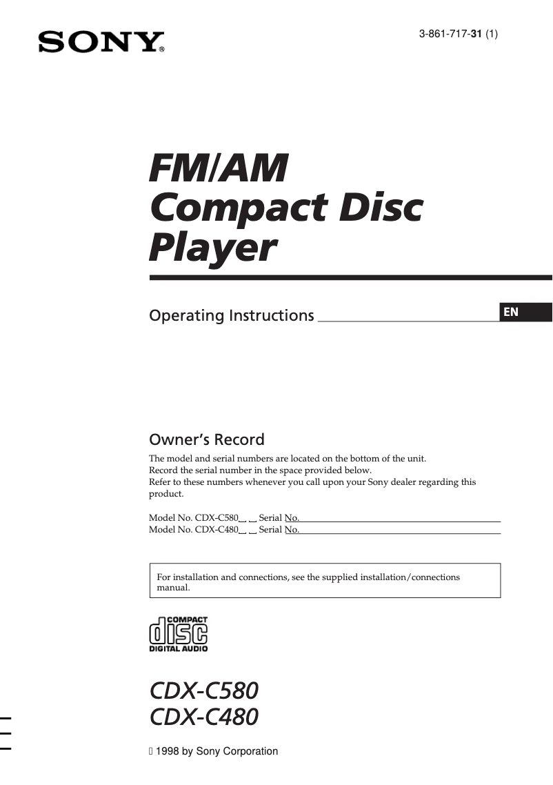 Page 1 de la notice Manuel utilisateur Sony CDX-C580
