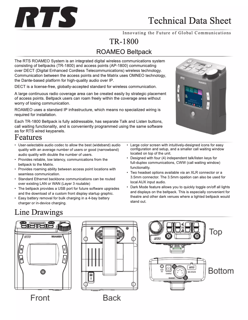 Page 1 de la notice Fiche technique RTS TR-1800