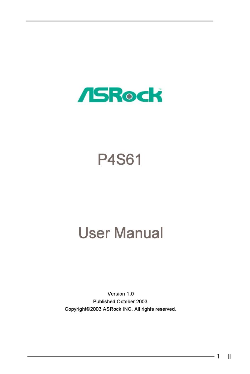 Page 1 de la notice Manuel utilisateur Asrock P4S61