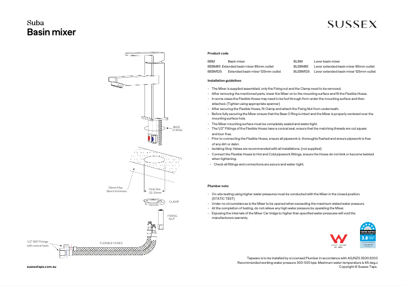 Page n°1 - Manuel utilisateur Sussex BLBM