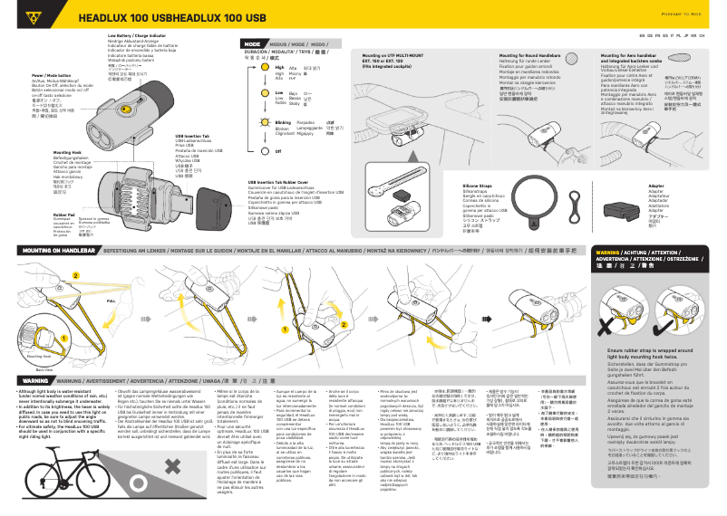 Page 1 de la notice Manuel utilisateur Topeak HeadLux 100 USB
