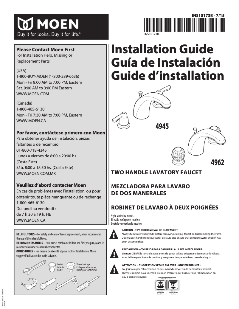 Page 1 de la notice Manuel utilisateur Moen Chateau 4945