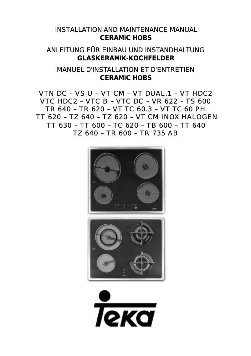 Page n°1 - Manuel utilisateur Teka VTN DC