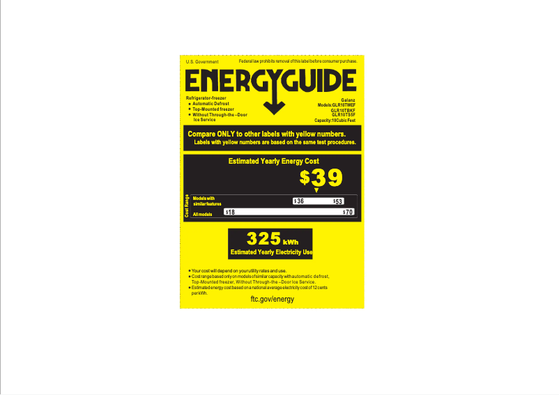 Page n°1 - Label énergétique Galanz GLR10TS5F