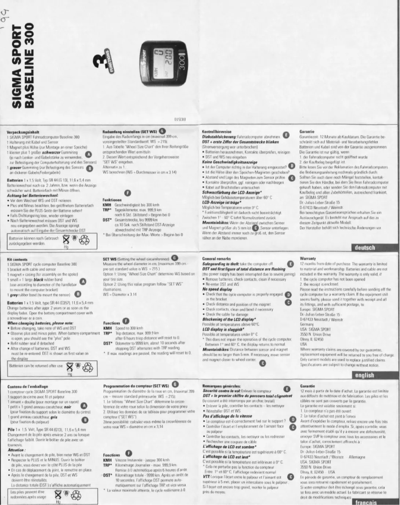 Page 1 de la notice Manuel utilisateur Sigma Baseline 300
