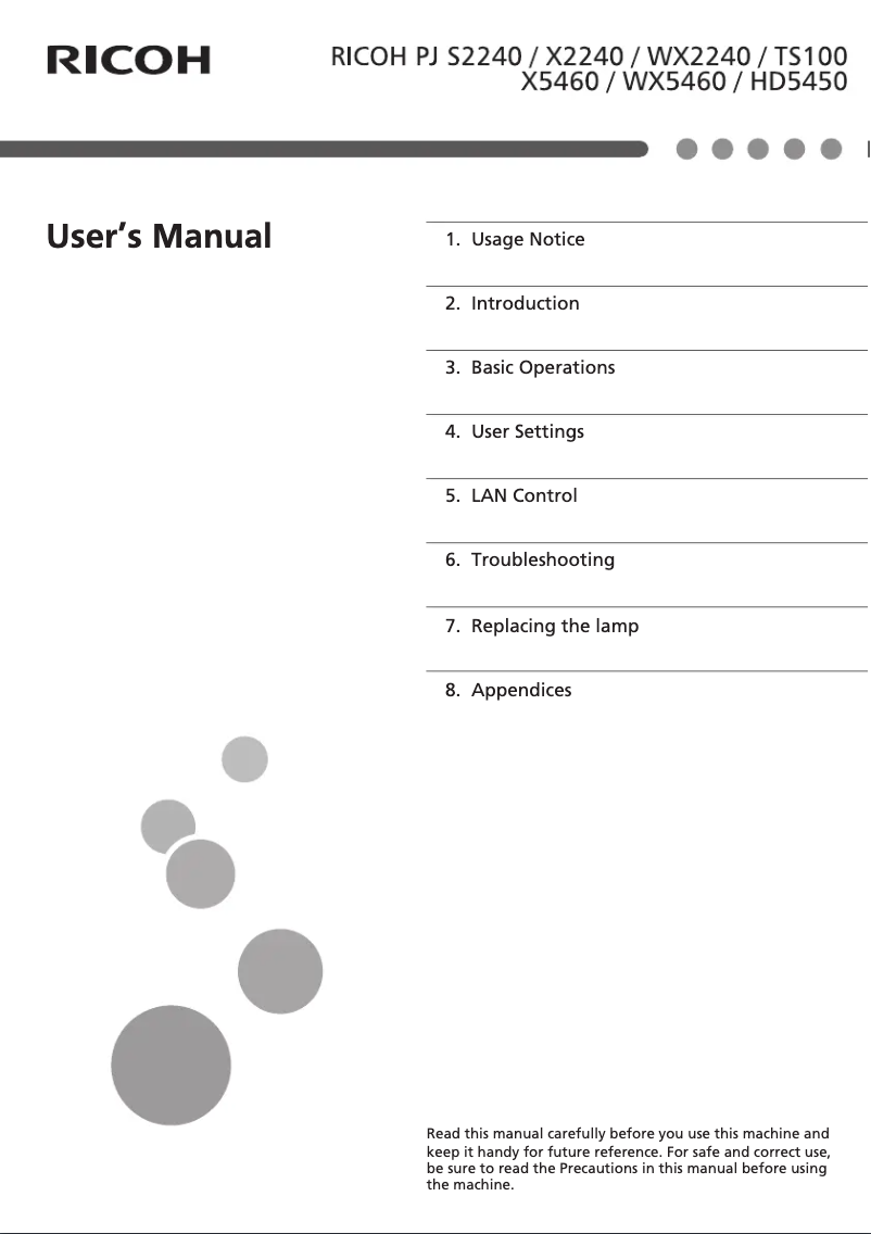 Page 1 de la notice Manuel utilisateur Ricoh PJ WX5460