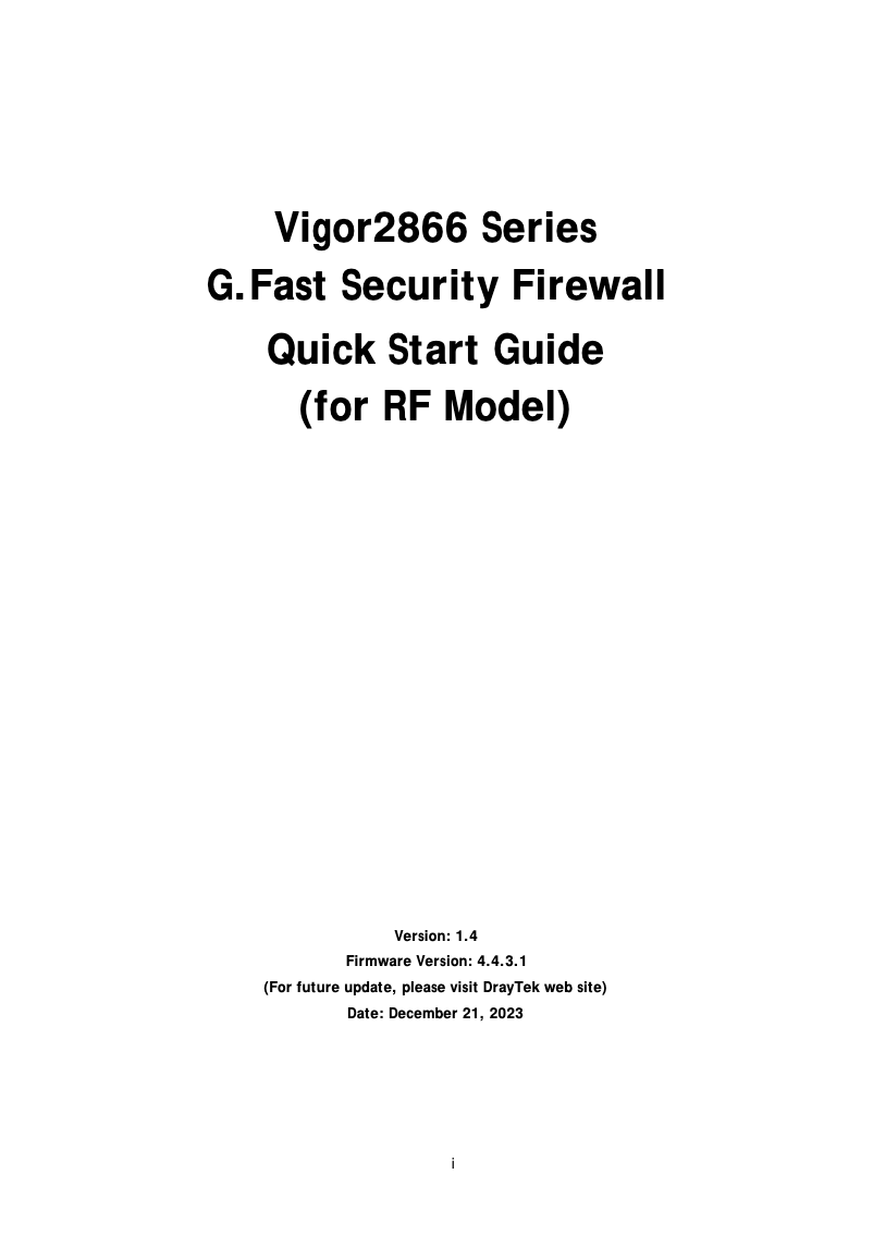 Page n°1 - Guide de démarrage rapide Draytek Vigor 2866L