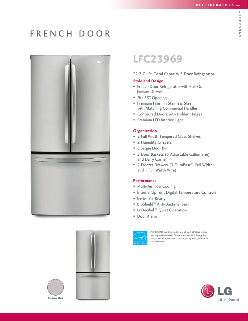 Page 1 de la notice Fiche technique LG LFC23969ST