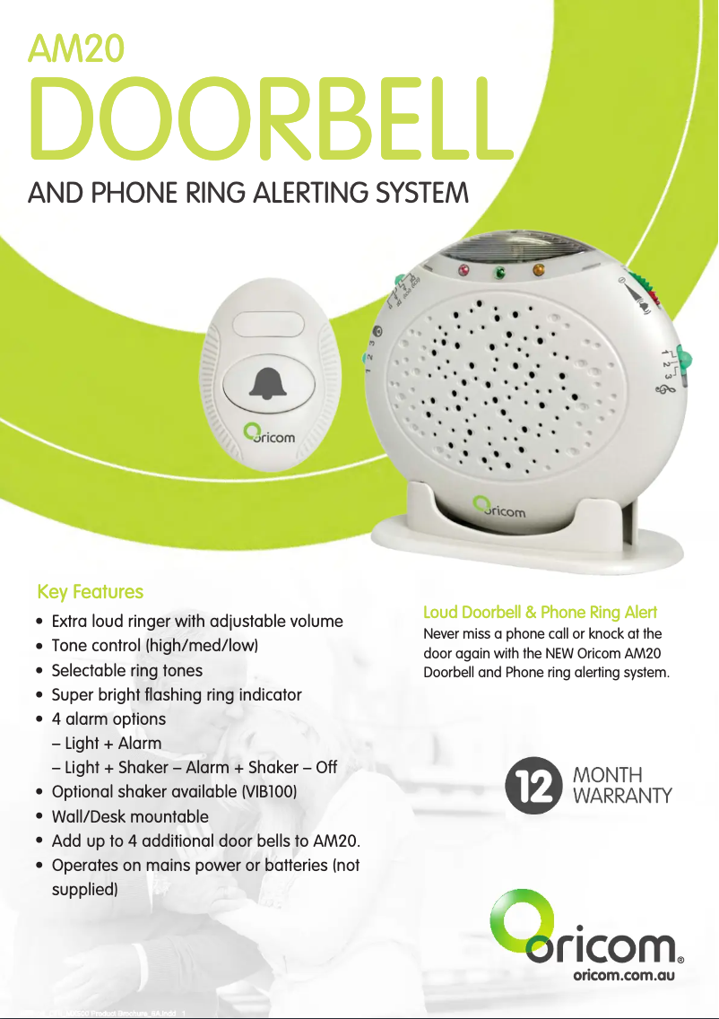 Página 1 del manual Ficha técnica Oricom AM20