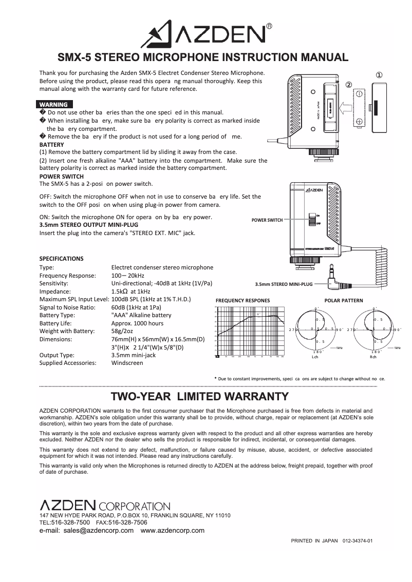 Page n°1 - Manuel utilisateur Azden SMX-5