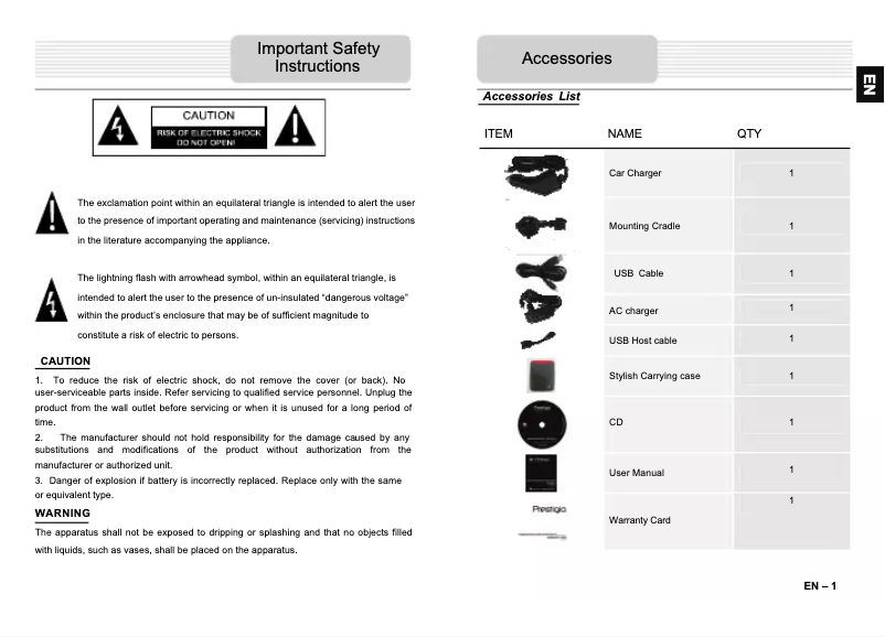Page n°1 - Manuel utilisateur Prestigio GeoVision 7777