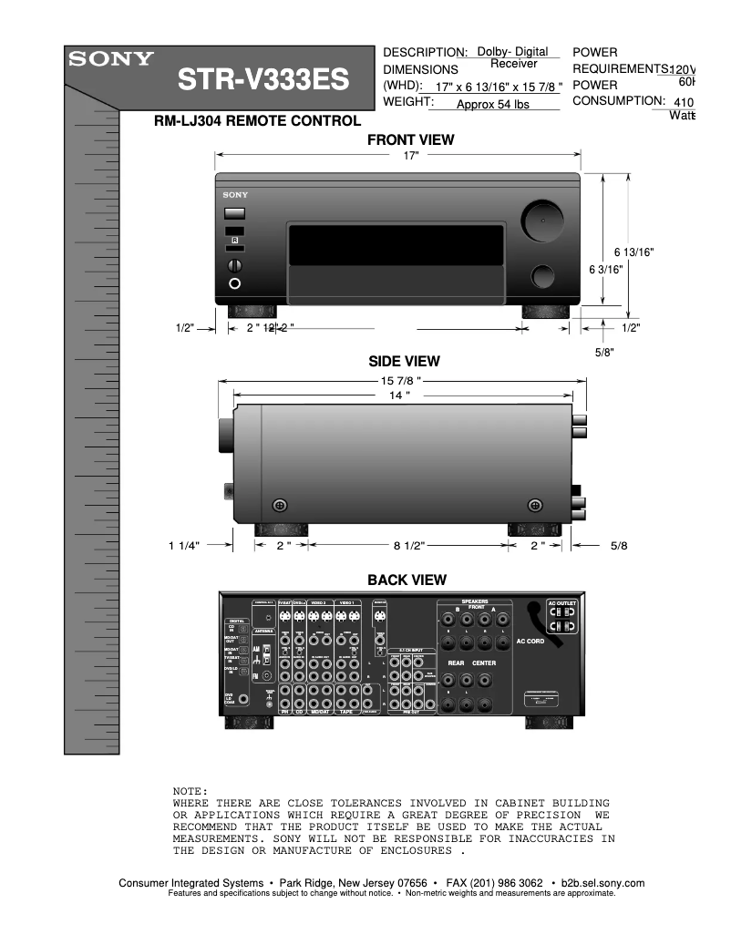 Page 1 de la notice Guide d'installation Sony STR-V333ES