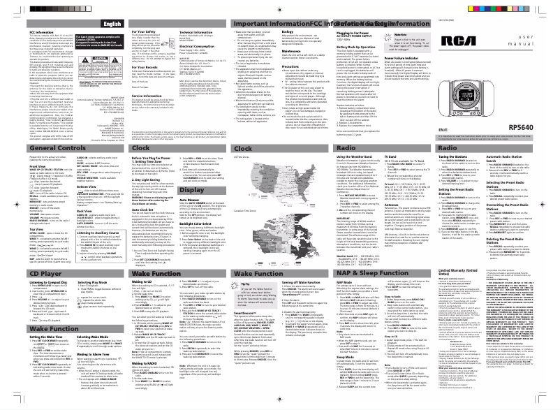 Page 1 of the manual User Manual RCA RP5640