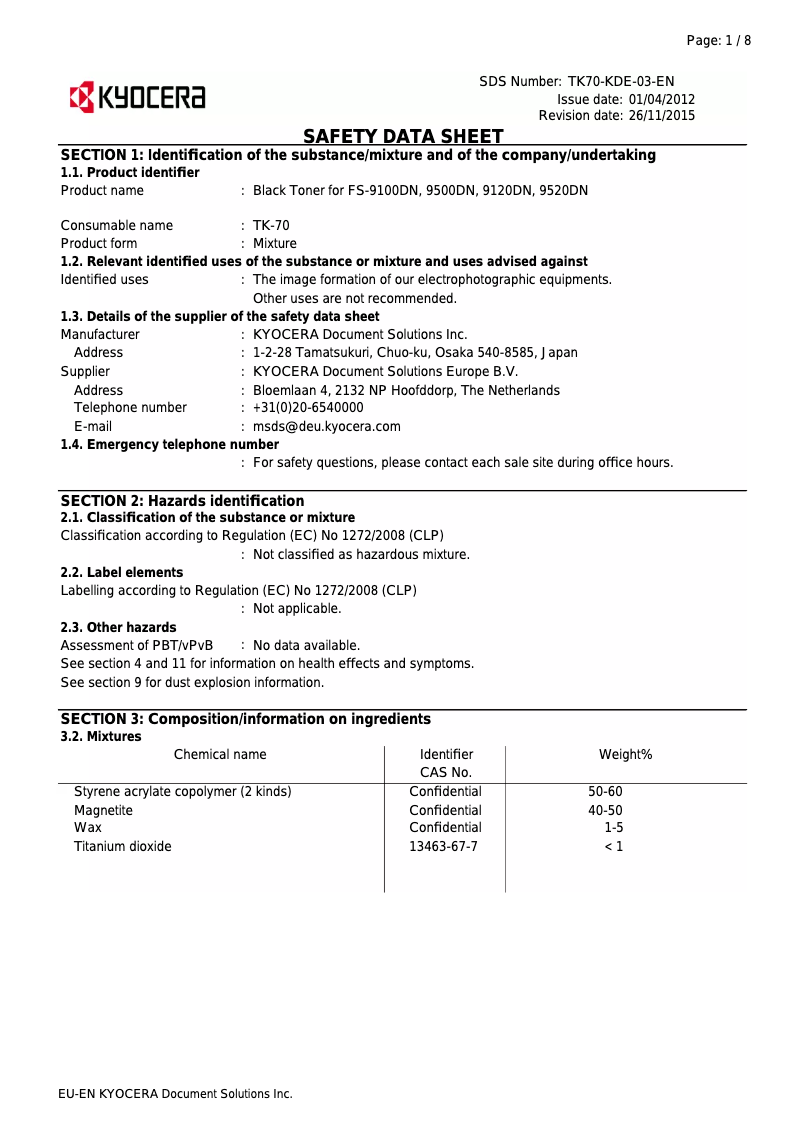 Page n°1 - Instructions de sécurité Kyocera FS-9120DN