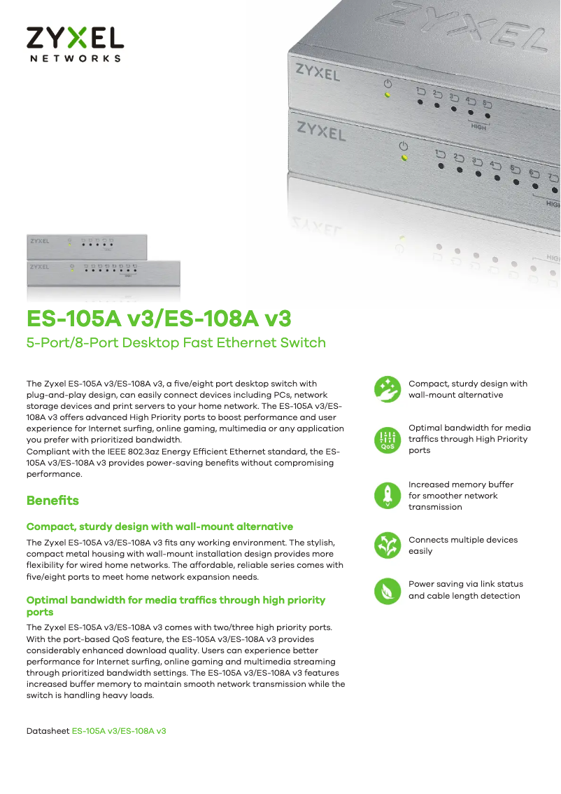 Page n°1 - Fiche technique ZyXEL ES-108A V3