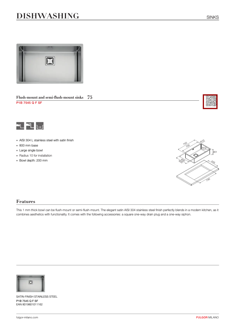 Page n°1 - Manuel utilisateur Fulgor Milano P1B 7545 Q F-SF