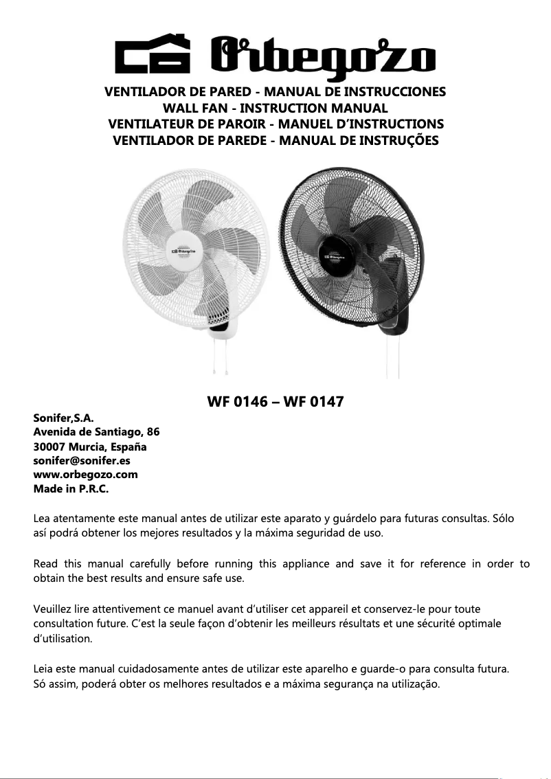 Page n°1 - Manuel utilisateur Orbegozo WF 0146