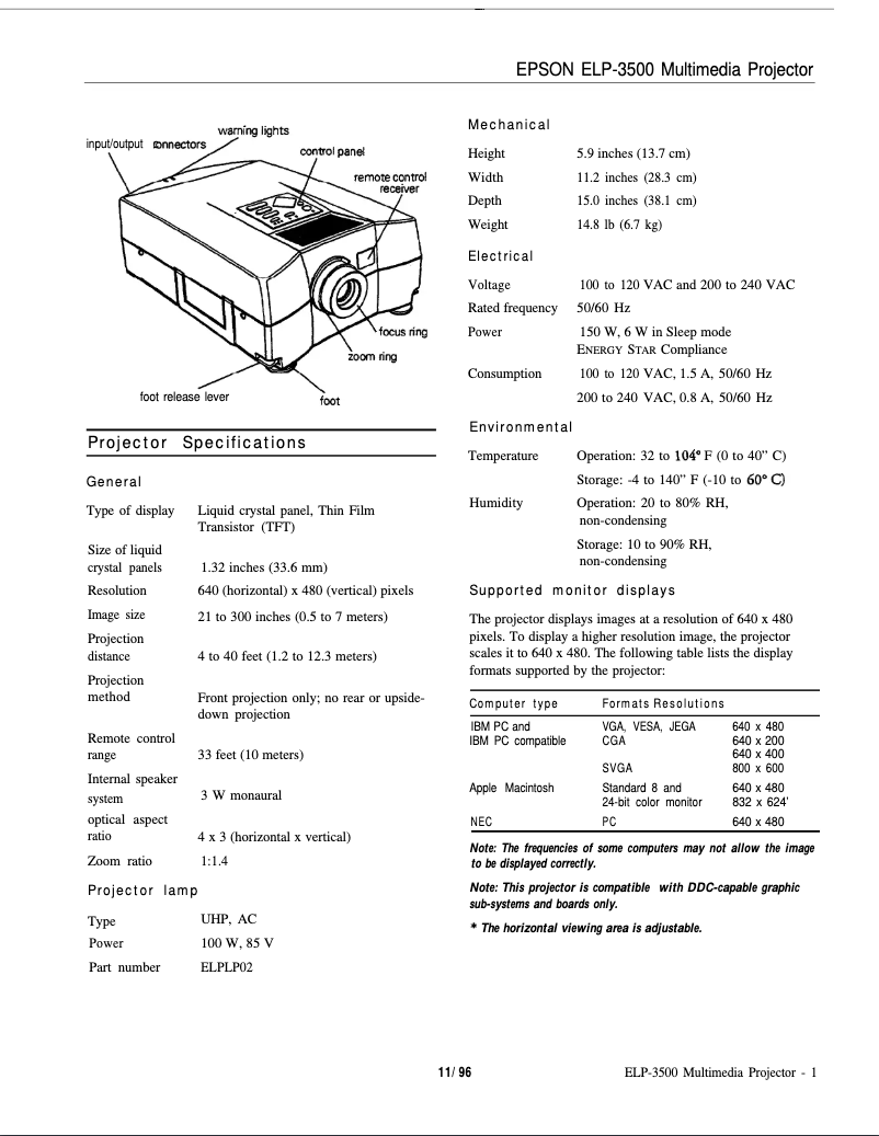 Image de la première page du manuel de l'appareil ELP-3500