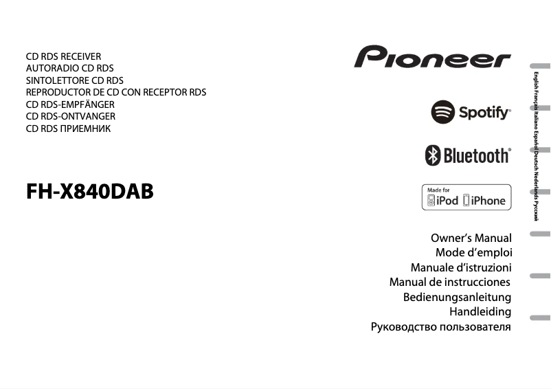 Page 1 de la notice Manuel utilisateur Pioneer FH-X840DAB