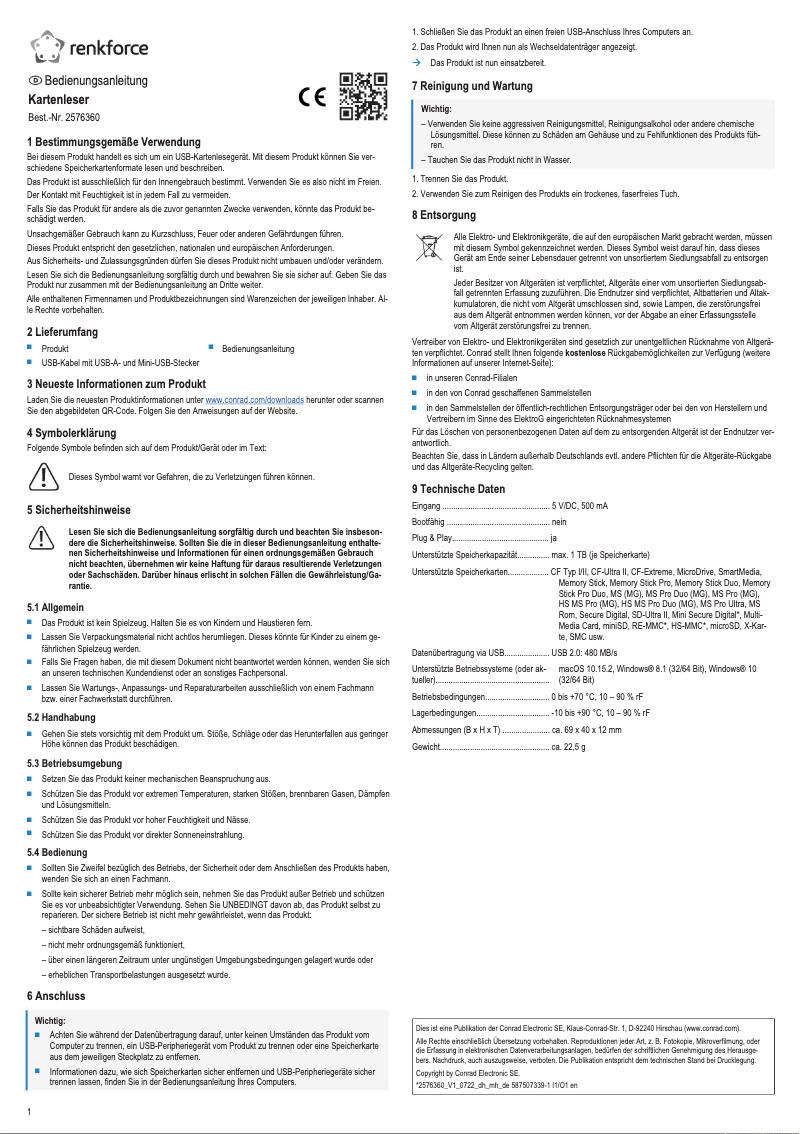 Page 1 de la notice Manuel utilisateur Renkforce RF-PCR-150