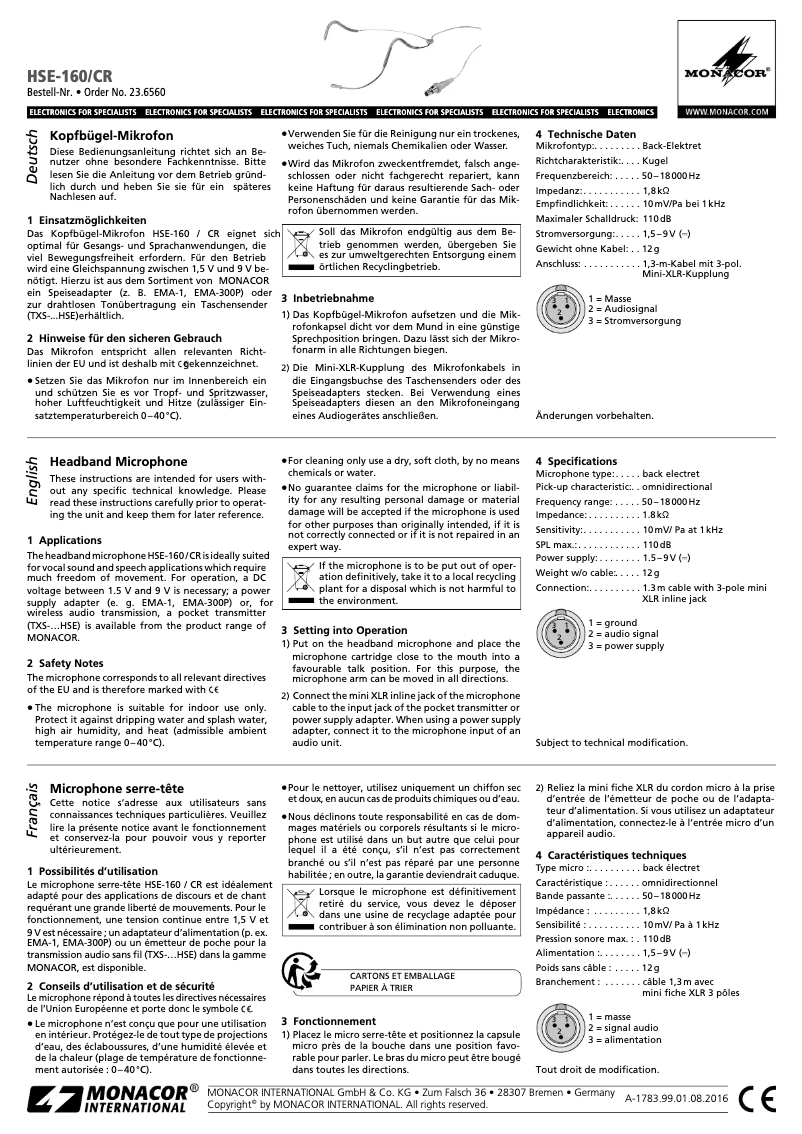 Image de la première page du manuel de l'appareil HSE-160/CR