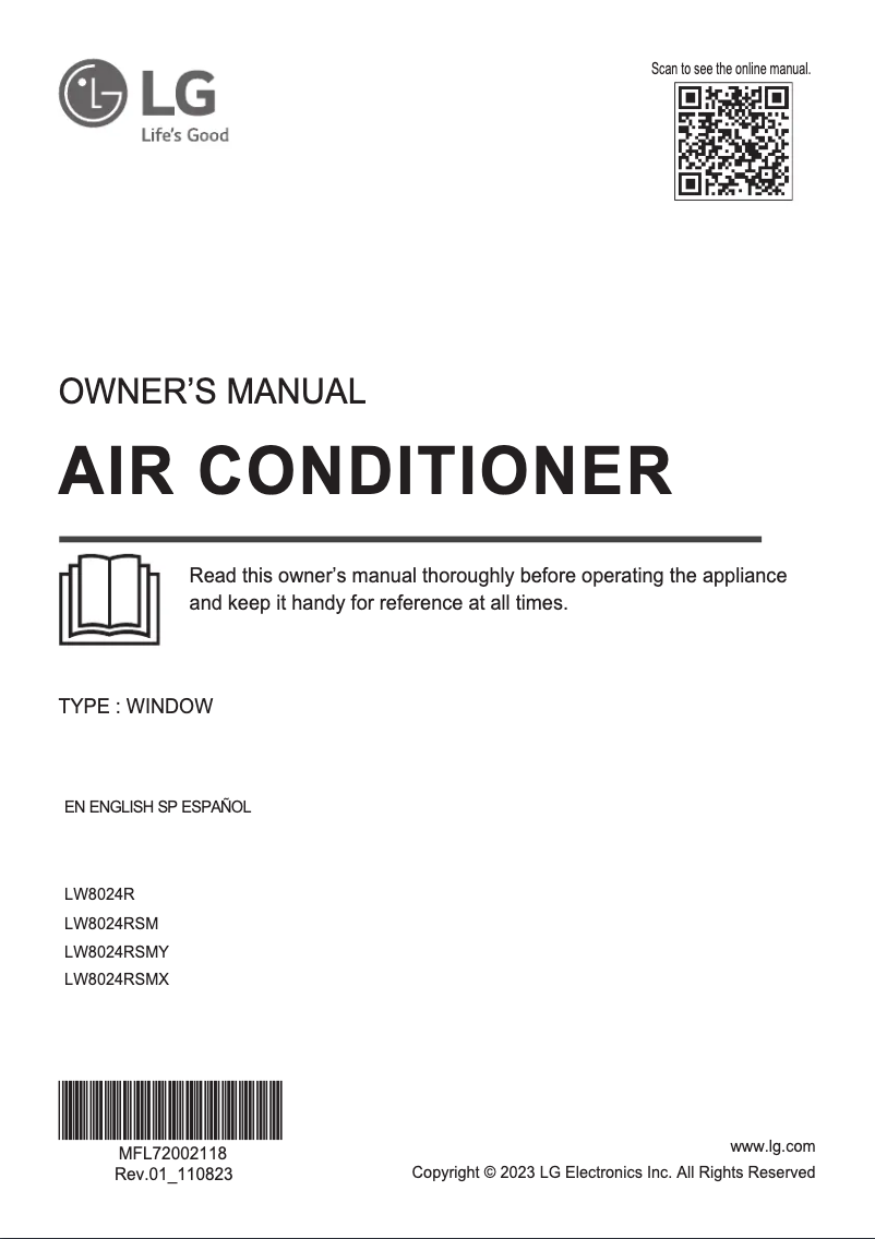 Page 1 de la notice Manuel utilisateur LG LW8024RD