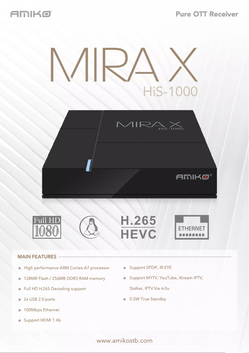 Page 1 de la notice Manuel utilisateur Amiko MiraX HiS-1000