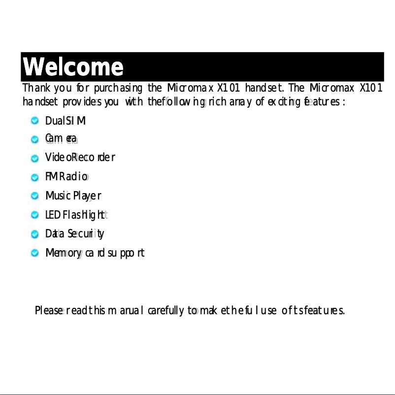 Page 1 de la notice Manuel utilisateur Micromax X101