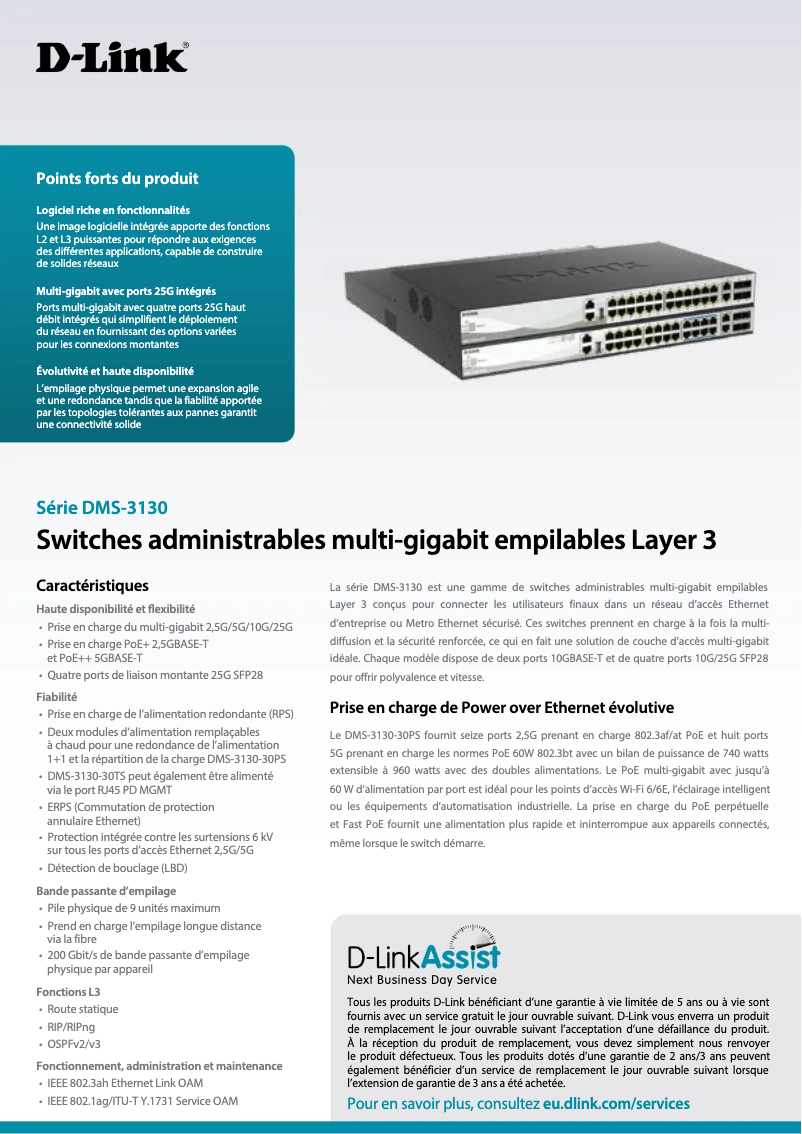Page 1 de la notice Fiche technique D-Link DMS-3130-30PS