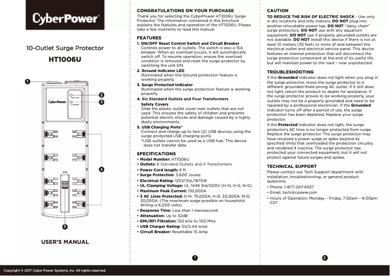 Page n°1 - Manuel utilisateur CyberPower HT1006U
