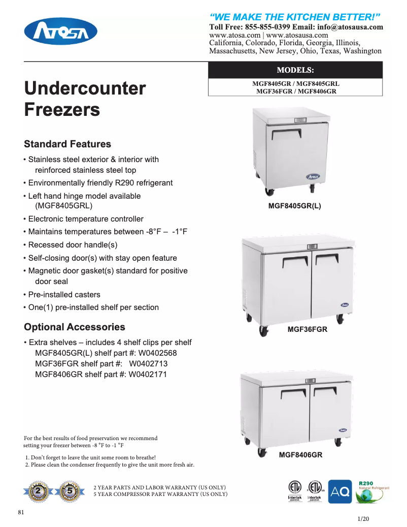 Página 1 del manual Ficha técnica Atosa Commercial MGF8406