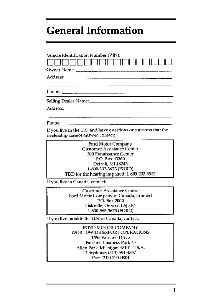 Page 1 de la notice Manuel d'utilisation et d'entretien Mercury Villager (1997)