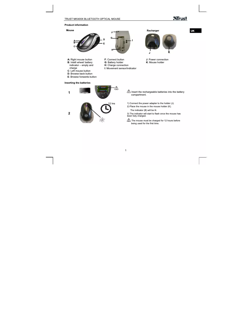 Page n°1 - Manuel utilisateur Trust MI-5400X