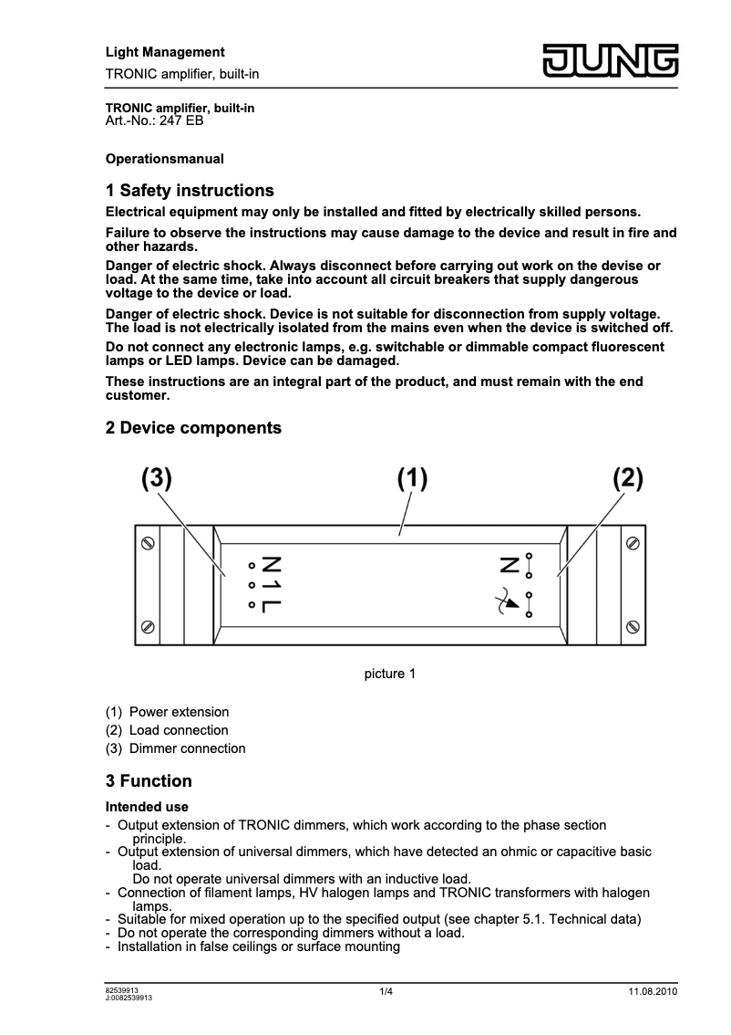 Page 1 de la notice Manuel utilisateur JUNG 247EB