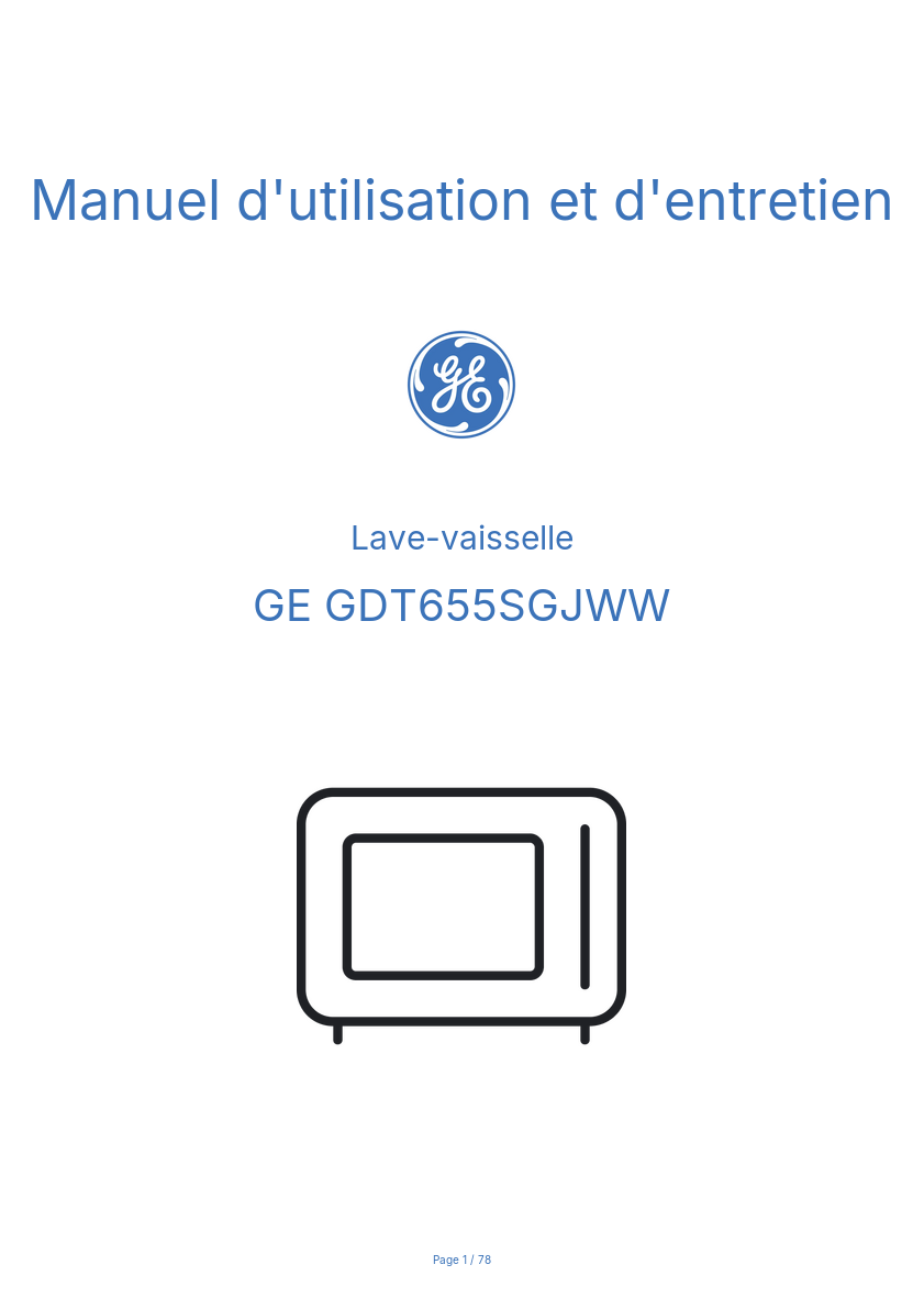 Page n°1 - Manuel d'utilisation et d'entretien GE GDT655SGJWW