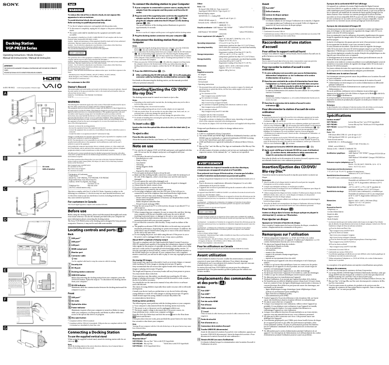 Página 1 del manual Manual de usuario Sony VGP-PRZ20A