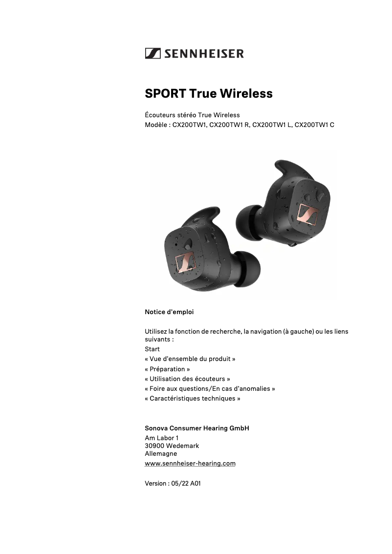 Image de la première page du manuel de l'appareil Sport True Wireless