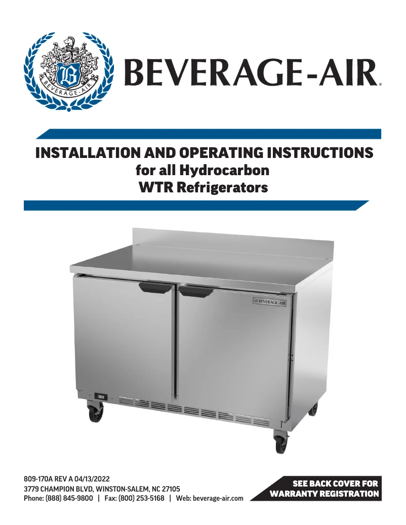 Page 1 de la notice Manuel utilisateur Beverage-Air WTRD32AHC-2-FLT