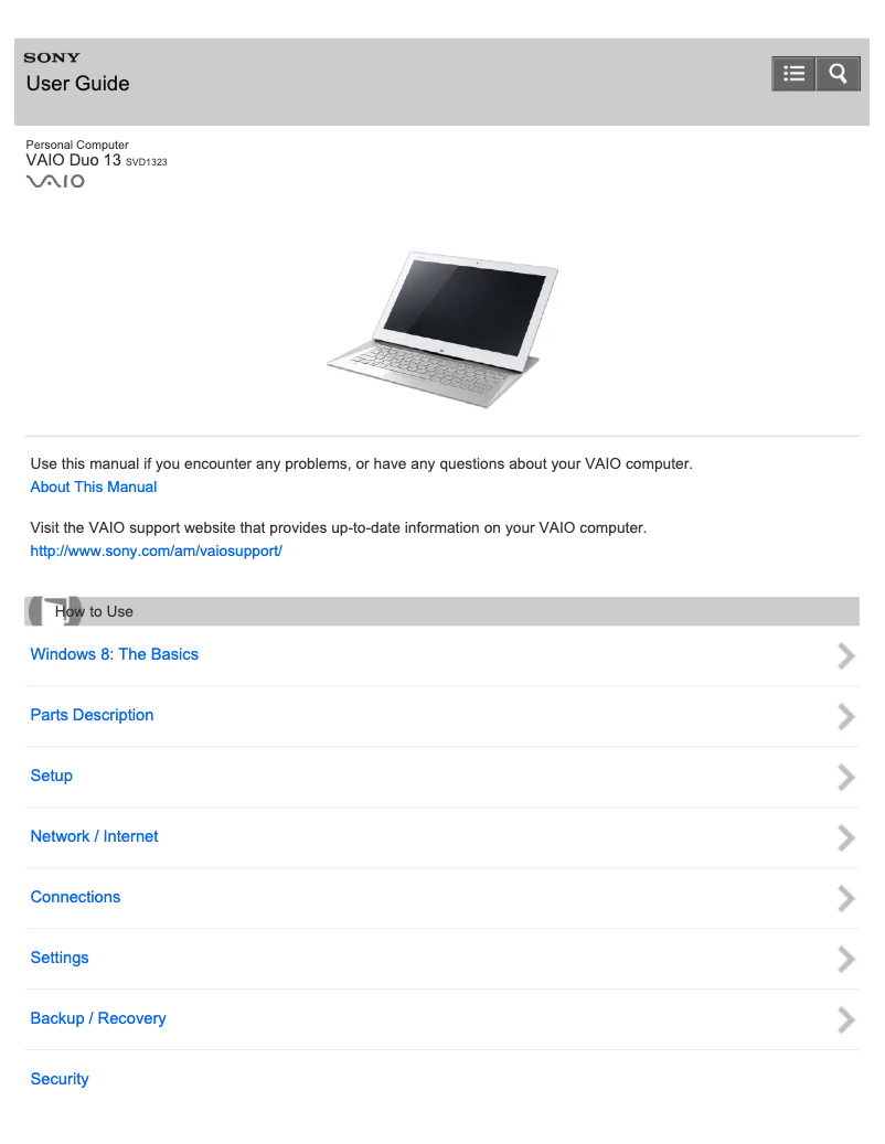 Page n°1 - Manuel utilisateur Sony Vaio Duo 13 SVD13233CXW