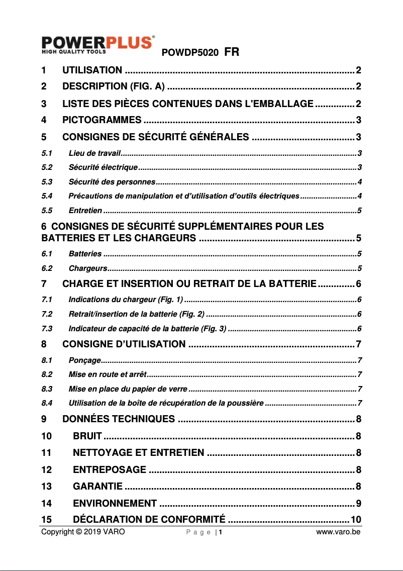 Image de la première page du manuel de l'appareil POWDP5020