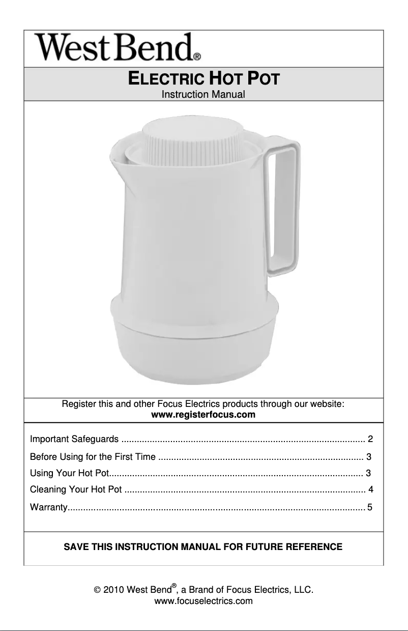 Page 1 de la notice Manuel utilisateur WestBend 53655