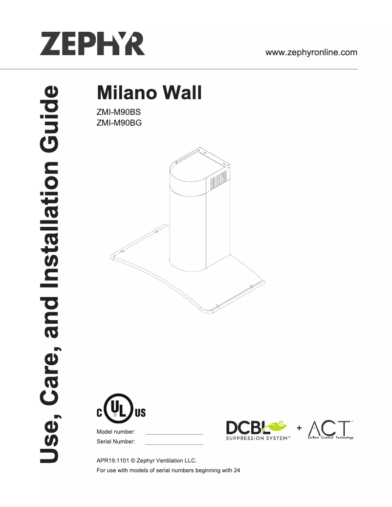 Page n°1 - Manuel utilisateur Zephyr Milano Wall ZMI-M90BS