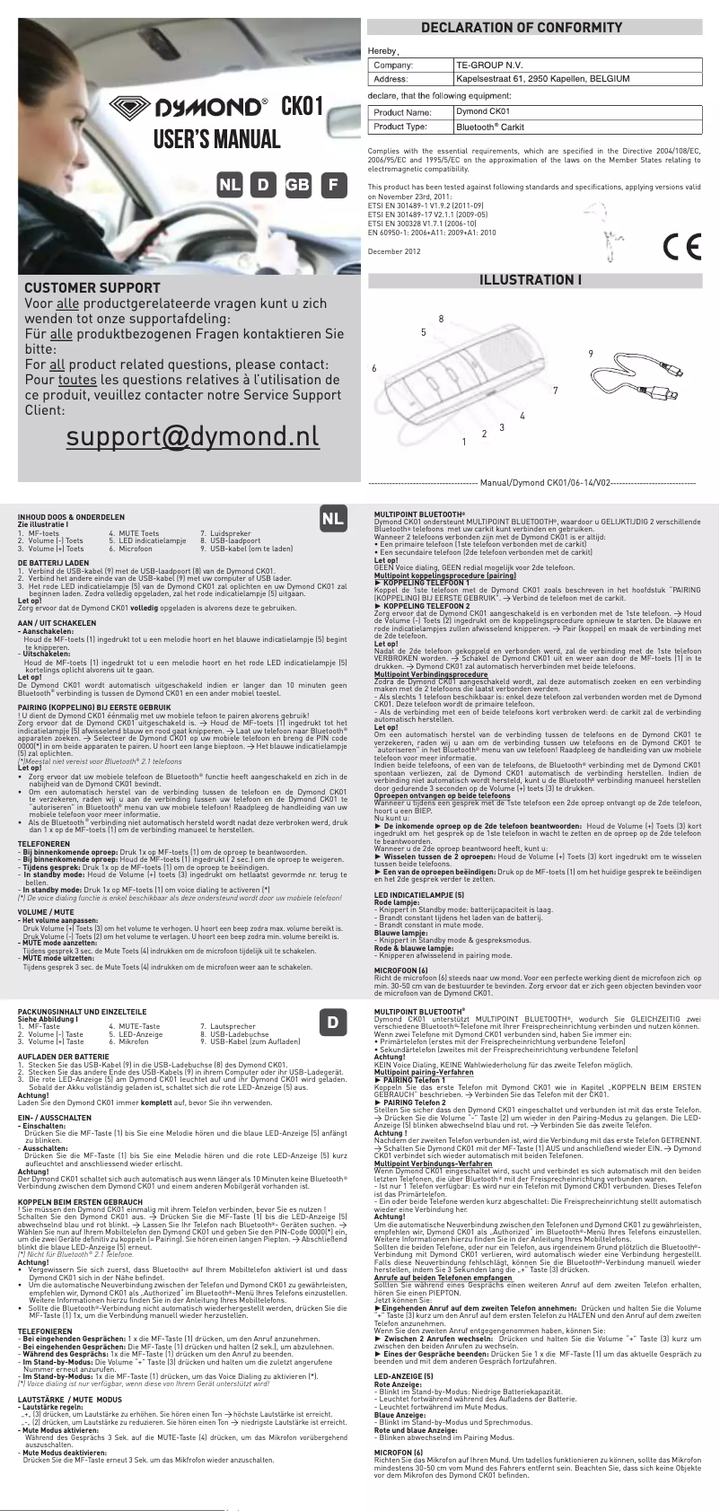 Page 1 de la notice Manuel utilisateur Dymond CK01
