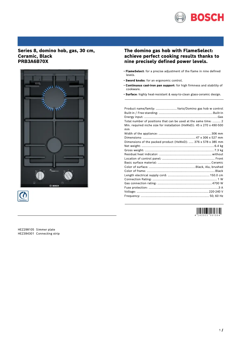 Page 1 de la notice Manuel utilisateur Bosch PRB3A6B70X