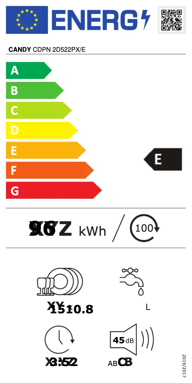 Page n°1 - Label énergétique Candy CDPN 2D522PX/E